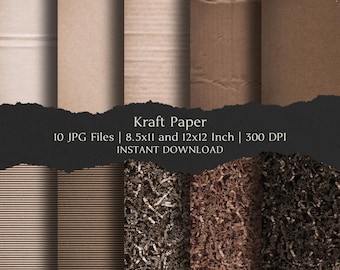 Kraft Paper Digital Paper Kit 8.5x11 and 12x12 Inch, 10 Digital INSTANT DOWNLOAD Hi-Res JPEG Junk Journal, Scrapbooking, Printable Crafts