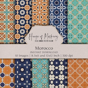Kit di carta digitale Marocco 8,5x11 e 12 x 12 pollici, 10 JPEG digitali ad alta risoluzione DOWNLOAD IMMEDIATO Junk Journal, Scrapbooking, Artigianato stampabile