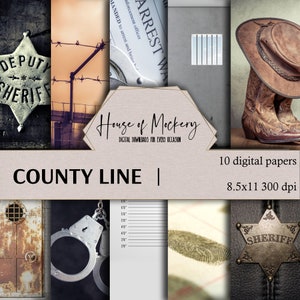 County Line/Sheriff Deputy Digital Scrapbook Paper Kit 8.5x11 Inches, 10 Digital INSTANT DOWNLOAD High Definition Papers, Scrapbook Paper