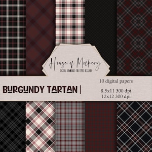 Kit carta per scrapbooking digitale tartan/plaid bordeaux 8,5x11 e 12x12, carta digitale DOWNLOAD IMMEDIATO HD, carta per scrapbooking a quadri digitale