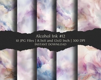 Alcohol Ink #12 Digital Paper Kit 8.5x11 and 12x12 Inch, 10 Digital INSTANT DOWNLOAD Hi-Res JPG Junk Journal, Scrapbooking, Printable Crafts