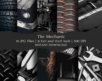 The Mechanic Digital Paper Kit 8.5x11 and 12x12 Inch, 10 Digital INSTANT DOWNLOAD Hi-Res JPG Junk Journal, Scrapbooking & Printable Crafts