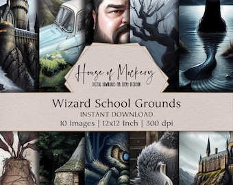 Wizard School Grounds Digital Paper Kit 12x12 Inch, 10 Digital INSTANT DOWNLOAD Hi-Res JPEG Junk Journal, Scrapbooking, Printable Crafts