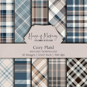 Cozy Plaid Digital Paper Kit 12x12 Inch, 10 Digital INSTANT DOWNLOAD Hi-Res JPEG papers for Junk Journals, Scrapbooking & Printable Crafts