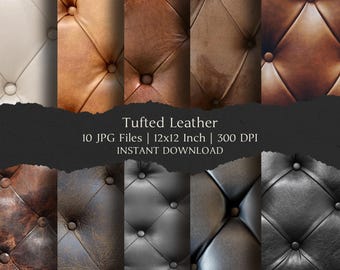 Tufted Leather Digital Paper Kit 12x12 Inch, 10 Digital INSTANT DOWNLOAD Hi-Res JPEGs for Junk Journals, Scrapbooking & Printable Crafts
