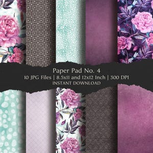 Paper Pad No. 4 Digital Paper Kit 8.5x11 and 12x12 Inch, 10 Digital INSTANT DOWNLOAD Hi-Res JPG Junk Journal, Scrapbooking, Printable Crafts