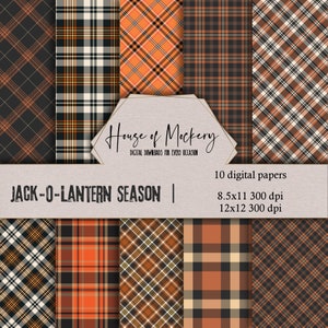 Jack-O-Lantern Season Plaid Digital Scrapbook Paper Kit 8.5x11 and 12x12, Digital INSTANT DOWNLOAD HD Papers, Plaid Scrapbook Paper Digital