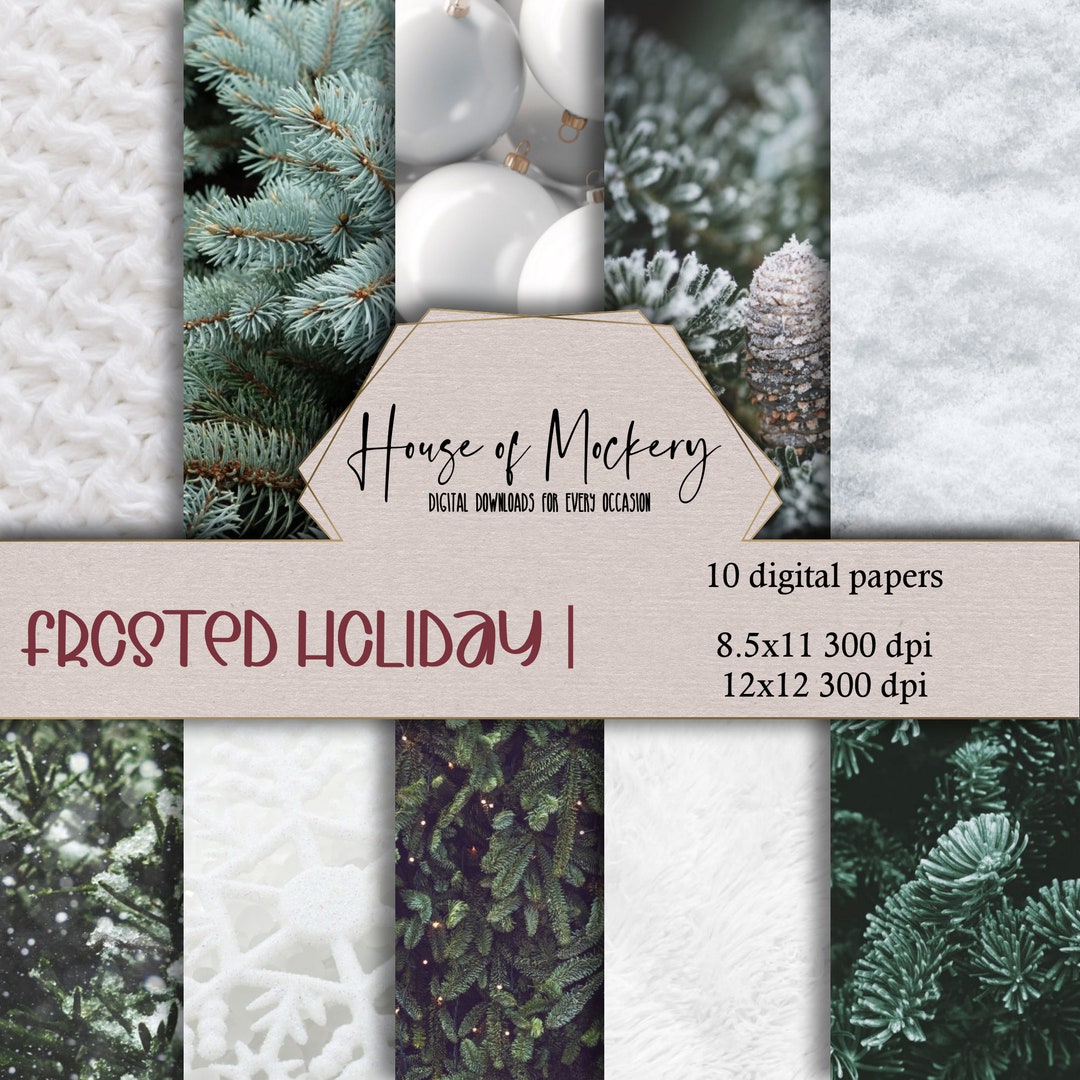 Frosted Holidays Digital Scrapbook Paper Kit 8.5x11 and 12x12, 10