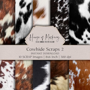 Cowhide 2 Scraps Digital Paper Kit 8x6 Inch, 10 SCRAP Digital INSTANT DOWNLOAD Hi-Res Jpeg for Junk Journal, Scrapbooking & Printable Crafts