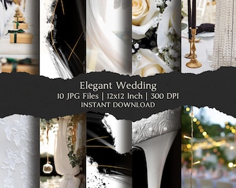 Elegant Wedding Digital Paper Kit 12x12 Inch, 10 Digital INSTANT DOWNLOAD Hi-Res JPEGs for Junk Journals, Scrapbooking & Printable Crafts