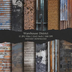Kit de papel digital Warehouse District de 30,5 x 30,5 cm, 12 JPEG digitales de alta resolución con DESCARGA INSTANTÁNEA para diarios basura, álbumes de recortes y manualidades imprimibles.