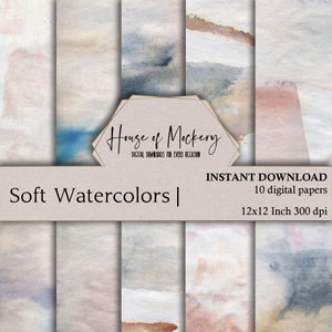 Soft Watercolors Digital Scrapbook Paper Kit/ 12x12 Inch, 10 Digital INSTANT DOWNLOAD High Definition Papers, Textured Scrapbook Paper