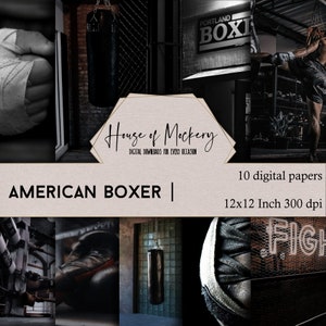 Kit de papier de scrapbooking numérique American Boxer 12 x 12, 10 papiers numériques haute définition à TÉLÉCHARGEMENT INSTANTANÉ, papier de scrapbooking numérique sur le thème du sport