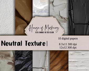 Neutral Textures Digital Scrapbook Paper Kit 8.5x11 and 12x12, 10 Digital INSTANT DOWNLOAD High Definition Papers, Scrapbook Paper Digital