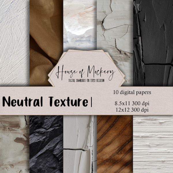 Neutral Textures Digital Scrapbook Paper Kit 8.5x11 and 12x12, 10 Digital INSTANT DOWNLOAD High Definition Papers, Scrapbook Paper Digital