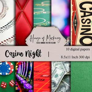Kit di carta per album digitale Casino Night da 8,5 x 11 pollici, 10 carte digitali ad alta definizione con download immediato, carta digitale a tema intrattenimento