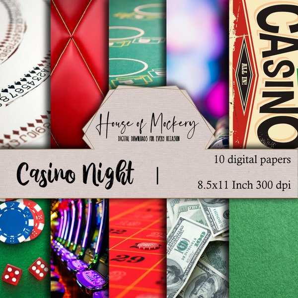 Casino Night Digital Scrapbook Paper Kit 8.5x11 Inch, 10 Digital INSTANT DOWNLOAD High Definition Papers, Entertainment Themed Digital Paper