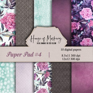 Paper Pad #4 Digital Scrapbook Paper Kit 8.5x11 and 12x12, 10 Digital INSTANT DOWNLOAD High Definition Paper Mixed Set Scrapbook Paper