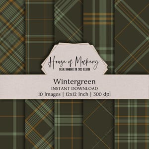 Wintergrün Plaid Digitales Papier Kit 12 x 12 Zoll, 10 Digitale, SOFORTIGE DOWNLOAD Hi-Res JPG Junk Journal, Scrapbooking, Printable Craft Hintergrund