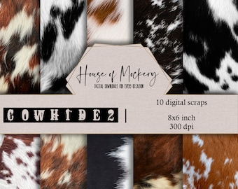 Cowhide 2 Scraps Paper Kit /Collage SCRAPS Kit 6x6 inch, 10 Digital INSTANT DOWNLOAD High Definition Papers, Scrapbook Paper Digital Scraps