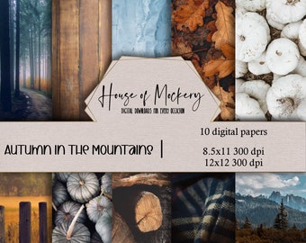 Autumn in the Mountains Scrapbook Paper Kit 8.5x11 and 12x12, 10 Digital INSTANT DOWNLOAD High Definition Papers, Scrapbook Paper Digital