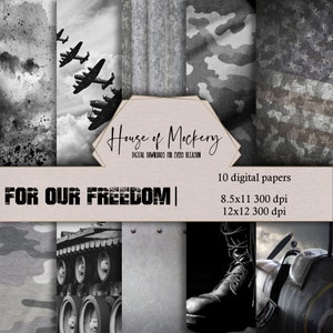 For Our Freedom Military Digital Scrapbook Paper Kit 8.5x11 and 12x12, 10 Digital INSTANT DOWNLOAD High Definition Scrapbook Journal Papers