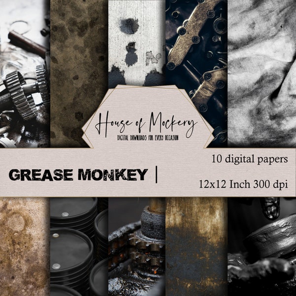 Grease Monkey Digital Scrapbook Paper Kit 12x12 Inch, 10 Digital INSTANT DOWNLOAD High Definition Papers, Masculine Scrapbook Paper Digital