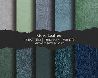More Leather Digital Paper Kit 12x12 Inch, 10 Digital INSTANT DOWNLOAD Hi-Res JPEGs for Junk Journals, Scrapbooking & Printable Crafts