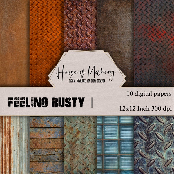 Feeling Rusty Digital Scrapbook Paper Kit 8.5x11 and 12x12, 10 Digital INSTANT DOWNLOAD High Def Papers, Rust Textures Scrapbook Paper