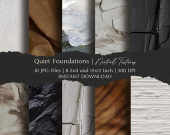 Neutral Textures Digital Paper Kit 8.5x11 and 12x12 Inch,10 Digital INSTANT DOWNLOAD Hi-Res JPG Junk Journal, Scrapbooking, Printable Crafts