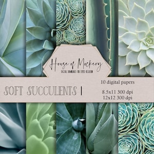 Soft Succulents Digital Scrapbook Paper Kit 8.5x11 and 12x12, 10 Digital INSTANT DOWNLOAD High Definition Paper Succulent Scrapbook Paper