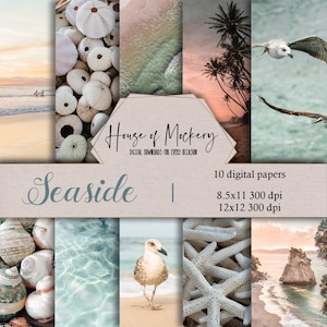 Seaside Digital Scrapbook Paper Kit 8.5x11 and 12x12, 10 Digital INSTANT DOWNLOAD High Definition Papers, Scrapbook Paper Digital Ocean