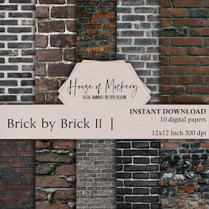 Kit de papier numérique pour scrapbooking Brick by Brick II 12 x 12 pouces, 10 papiers numériques haute définition à TÉLÉCHARGEMENT INSTANTANÉ, Grunge Bricks Images de stock