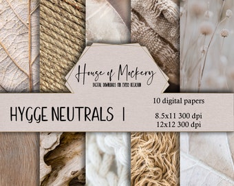 Hygge Neutrals Digital Scrapbook Paper Kit 8.5x11 and 12x12, 10 Digital INSTANT DOWNLOAD High Definition Papers, Scrapbook Paper Digital