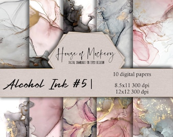 Alcohol Ink Series Digital Scrapbook Paper Kit 8.5x11 and 12x12, Digital INSTANT DOWNLOAD HD Papers, Pink and Grey Scrapbook Paper Digital