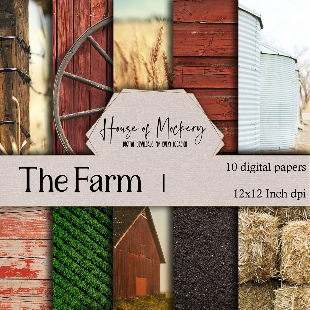The Farm Digital Scrapbook Paper Kit 12x12 Inch, 10 Digital INSTANT
