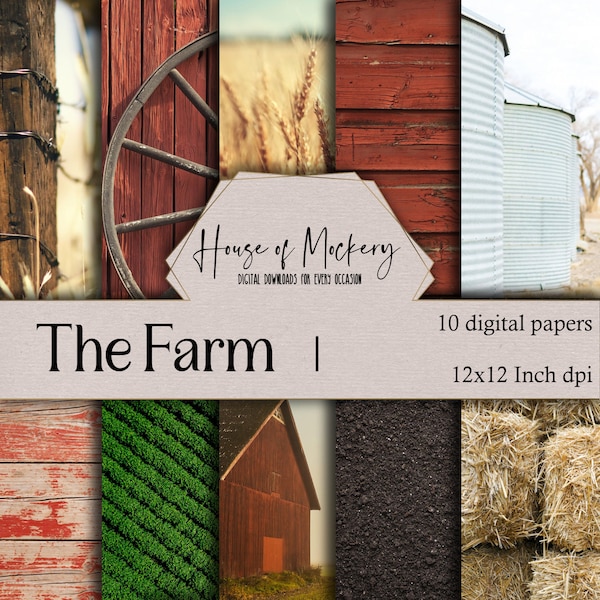 The Farm Digital Scrapbook Paper Kit 12x12 Inch, 10 Digital INSTANT DOWNLOAD High Definition Papers, Scenic Realistic Scrapbook Paper