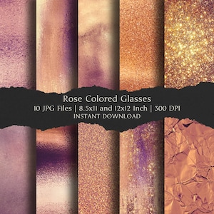 Rose Colored Glasses Digital Paper Kit 8.5x11 and 12x12 Inch,10 Digital INSTANT DOWNLOAD Hi-Res JPG Journal, Scrapbooking & Printable Crafts