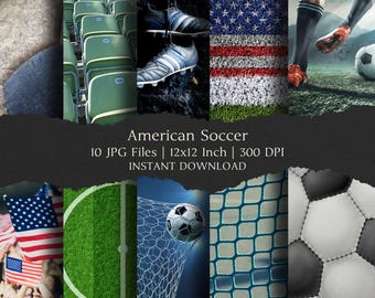 American Soccer Digital Paper Kit 12x12 Inch, 10 Digital INSTANT DOWNLOAD Hi-Res JPEGs for Junk Journals, Scrapbooking & Printable Crafts