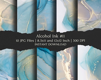 Alcohol Ink #11 Digital Paper Kit 8.5x11 and 12x12 Inch, 10 Digital INSTANT DOWNLOAD Hi-Res JPG Junk Journal, Scrapbooking, Printable Crafts