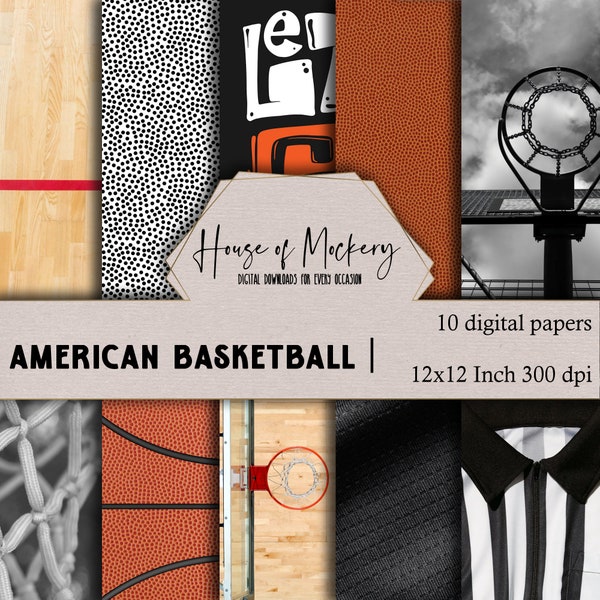 American Basketball Digital Scrapbook Paper Kit/12x12, 10 Digital INSTANT DOWNLOAD High Definition Papers, Sports Theme Digi Scrapbook Paper