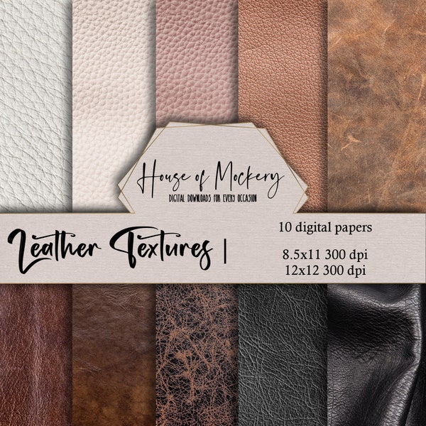 Leather Textures Digital Scrapbook Paper Kit 8.5x11 and 12x12, 10 Digital INSTANT DOWNLOAD High Definition Papers, Scrapbook Paper Digital