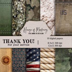 Thank You For Your Service Digital Scrapbook Paper Kit 8.5x11 and 12x12, 10 Digital INSTANT DOWNLOAD High Definition Papers, Scrapbook Paper