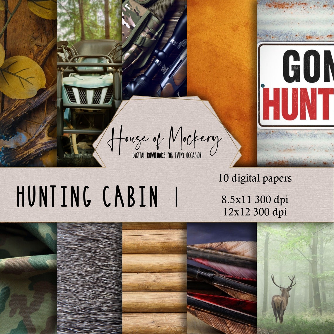 Gone Hunting Cabin Digital Scrapbook Paper Kit 8.5x11 and Etsy