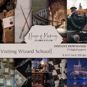 Visiting Wizard School Digital Paper Kit/8.5x11 Inch, 10 Digital INSTANT DOWNLOAD High Definition Papers, Destination Themed Backgrounds