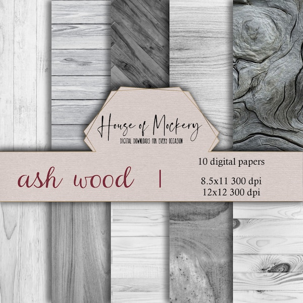 Ash Wood Grey Digital Scrapbook Paper Kit 8.5x11 and 12x12, 10 Digital INSTANT DOWNLOAD High Definition Papers, Scrapbook Paper Digital