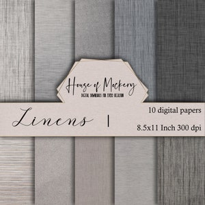 Kit de papel para scrapbook digital com texturas de tecido de linho 8,5 x 11 polegadas, 10 papéis digitais de alta definição para download instantâneo, pacote de papel de linho neutro