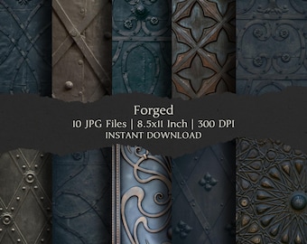 Forged in Steel Digital Paper Kit 8.5x11 Inch, 10 Digital INSTANT DOWNLOAD Hi-Res JPEGs for Junk Journals, Scrapbooking & Printable Crafts