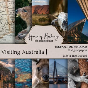 Visiting Australia Digital Scrapbook Paper Kit/8.5x11 Inch, 10 Digital INSTANT DOWNLOAD High Definition Papers, Destination Theme Background