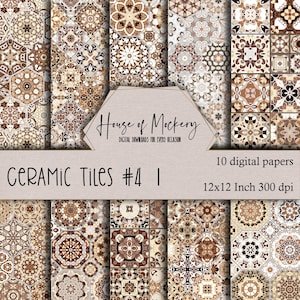 Ceramic Tiles Series Digital Scrapbook Paper Kit 12x12 Inch 300 DPI, 10 Digital INSTANT DOWNLOAD High Def Papers, Textures Scrapbook Paper
